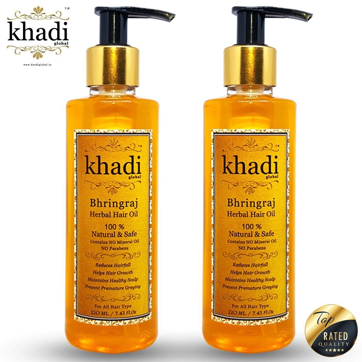 Khadi Global Bhringraj Hair Oil 220ml x 2 (Pack of 2)