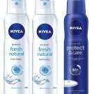 Nivea Fresh Natural + Protect & Care Deodrants For Women, 3 x 150ml (Pack of 3)