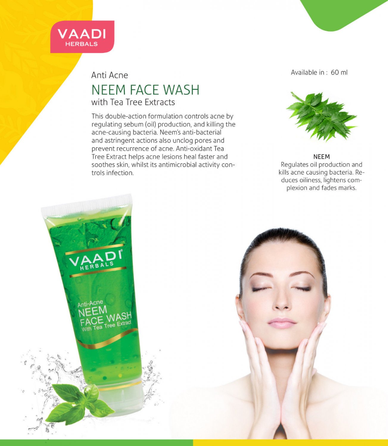 Vaadi Herbals Anti-Acne Neem Face Wash With Tea Tree Extract (60ml x 4)