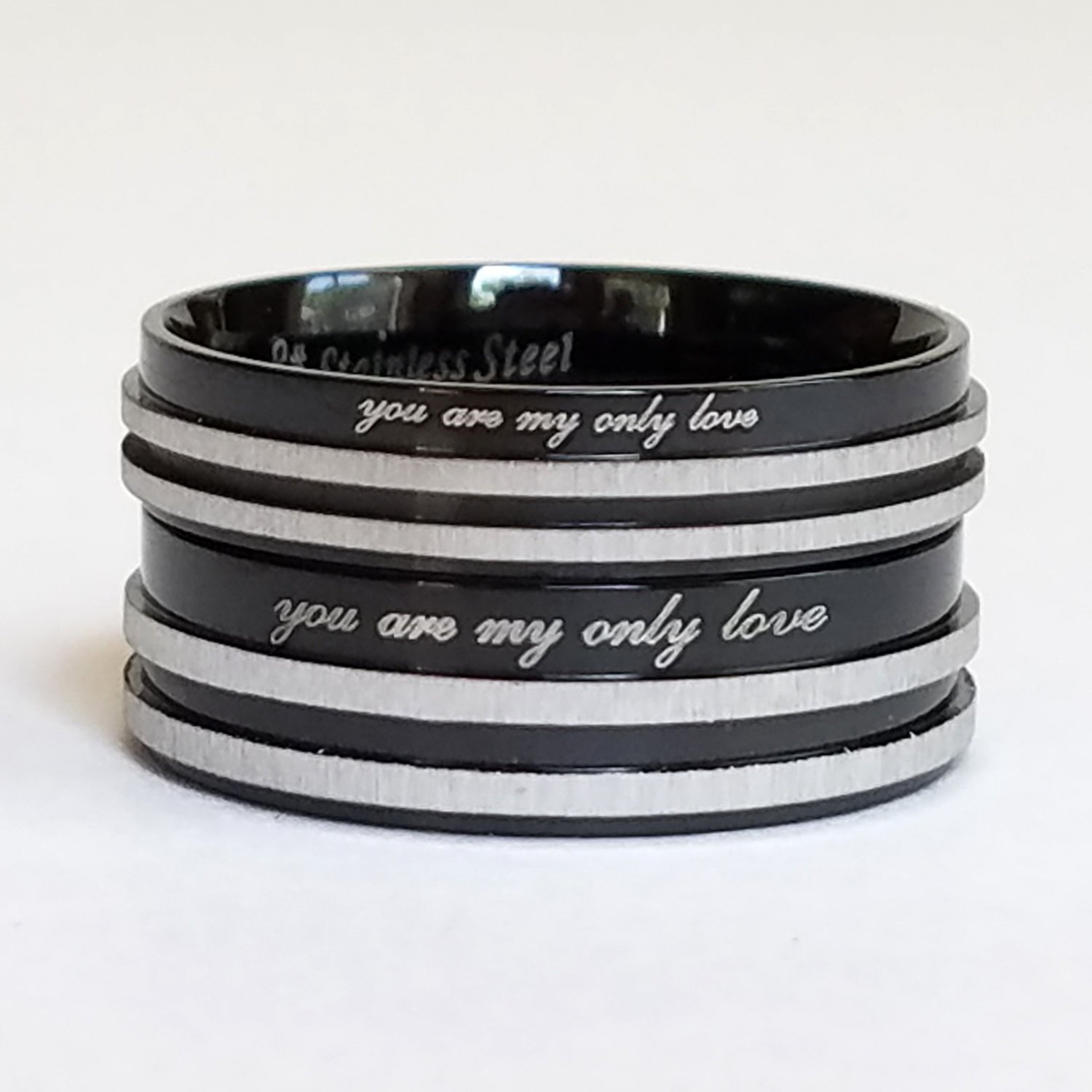 2 pcs Personalized Titanium Steel Couples Rings, Engagement Rings, Wedding bands, His and Her Rings