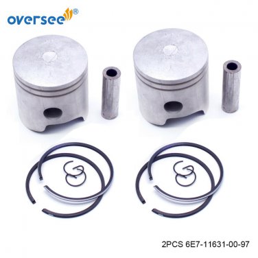 2pcs 6E7 Piston Kit PSD +025 +050 For Yamaha 9.9-15HP Outboard 6E7-11631 11635 6