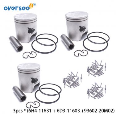 3PCS 6H4-11631 Piston & Rings & Pin Kit STD For Yamaha Outboard 2T 40 50HP 3 Cyl