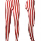 SIZE: M/L - Women's Virtical Stripes Printed Red And White Running Fitness Yoga Leggings Pants