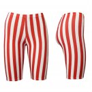 SIZE: S/M - Women's Virtical Stripes Printed Red And White Cycle Shorts