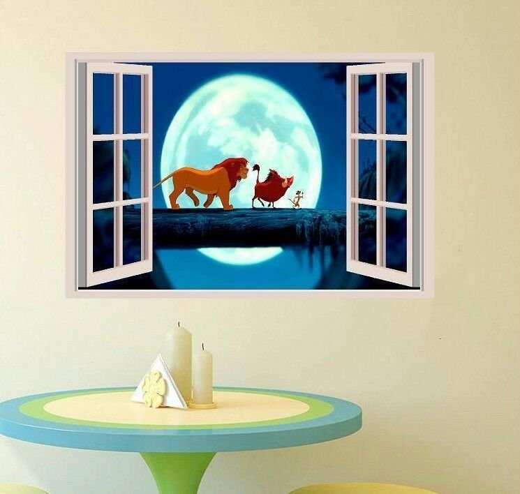 LION KING Simba Timon & Pumbaa 3D Window View Decal WALL STICKER Art Disney