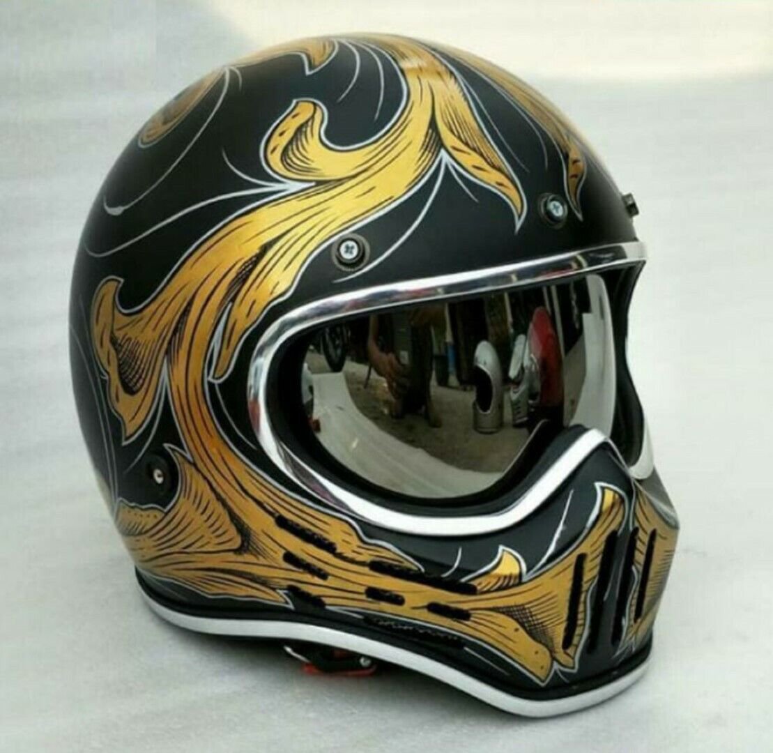 Hand-painted Gold Leaf Tattoo Custom Motorcycle Retro Helmets