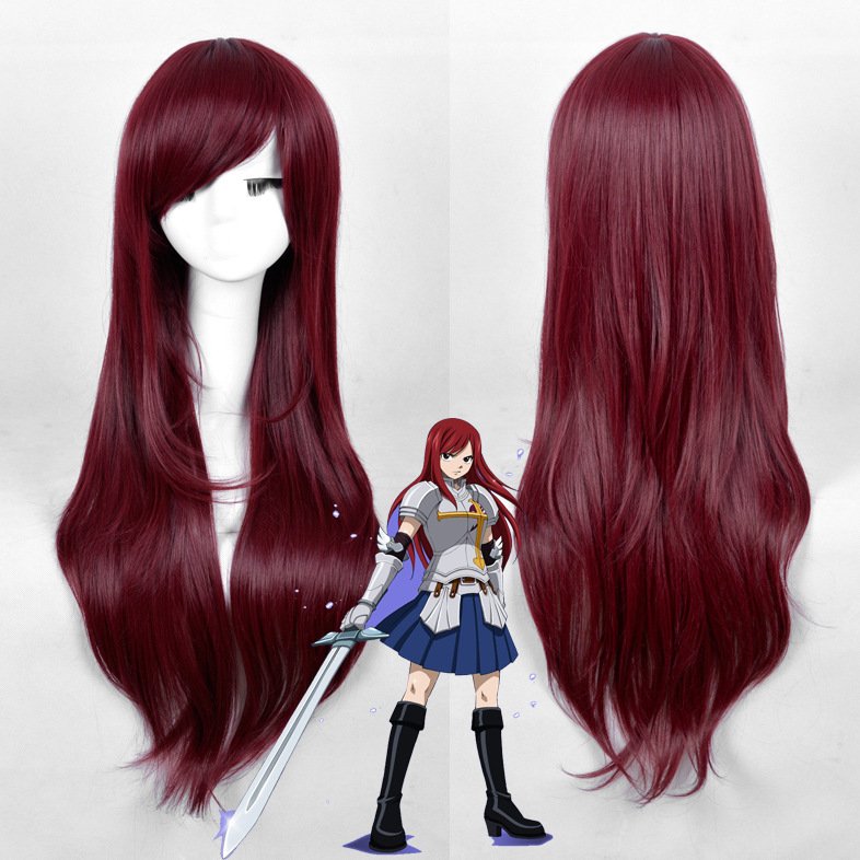 2 Colors FAIRY TAIL Erza Scarlet cosplay wig Long Dark Red Cosplay wig Shakugan no Shana cosplay Wig
