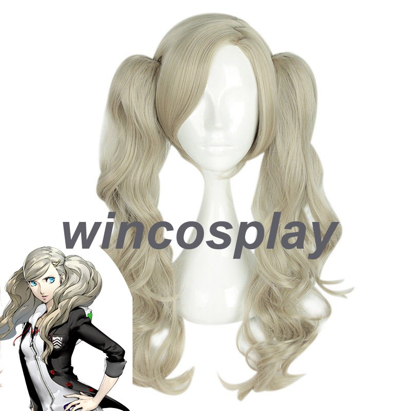 Persona 5 P5 Anne Takamaki Linen Long Curly Wavy Clip Ponytails Hair Cosplay Wig