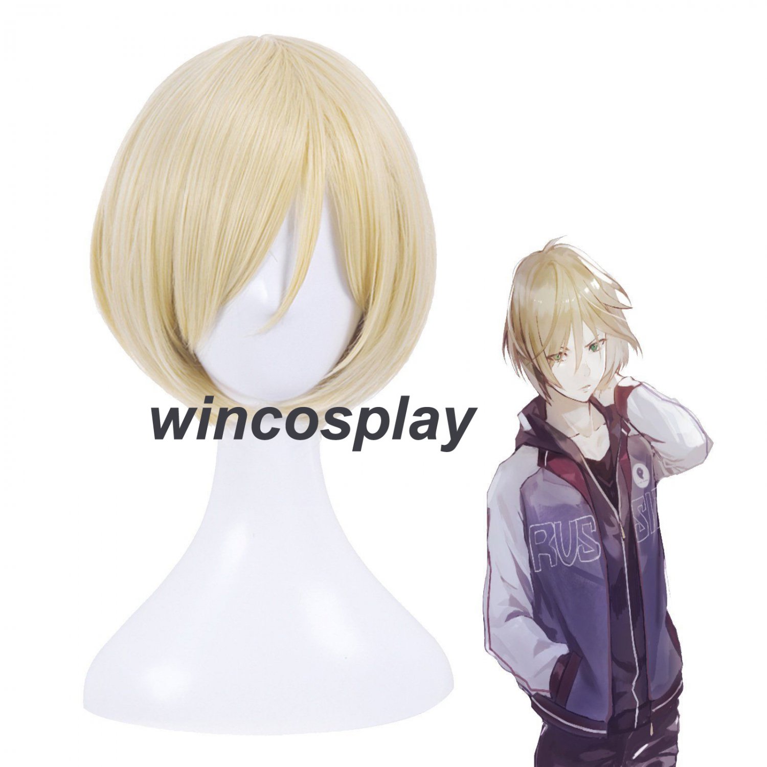 Yuri!!! on Ice Plisetsky Yuri Men's Blonde Short Straight Cosplay Full Wig