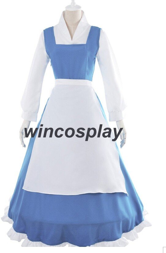 Beauty and the Beast Belle Blue Maid Dress Cosplay Costume Custom Made Halloween