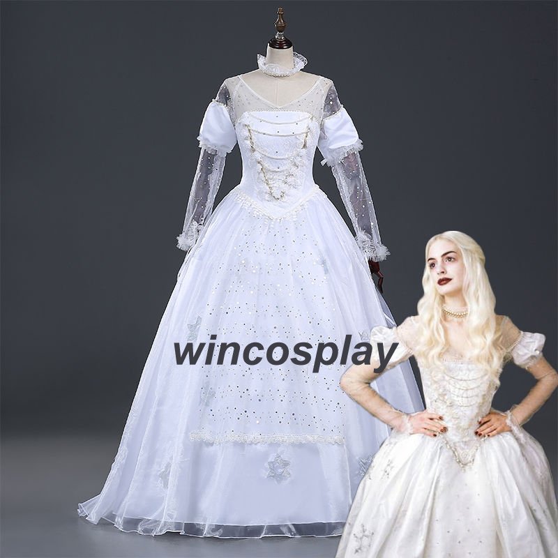 Alice in Wonderland The White Queen Cosplay Costume Dress Halloween princess