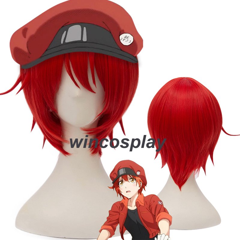 Cells at Work! Erythrocyte Red Blood Cell Short Straight Bob Wig Red Cosplay Wig