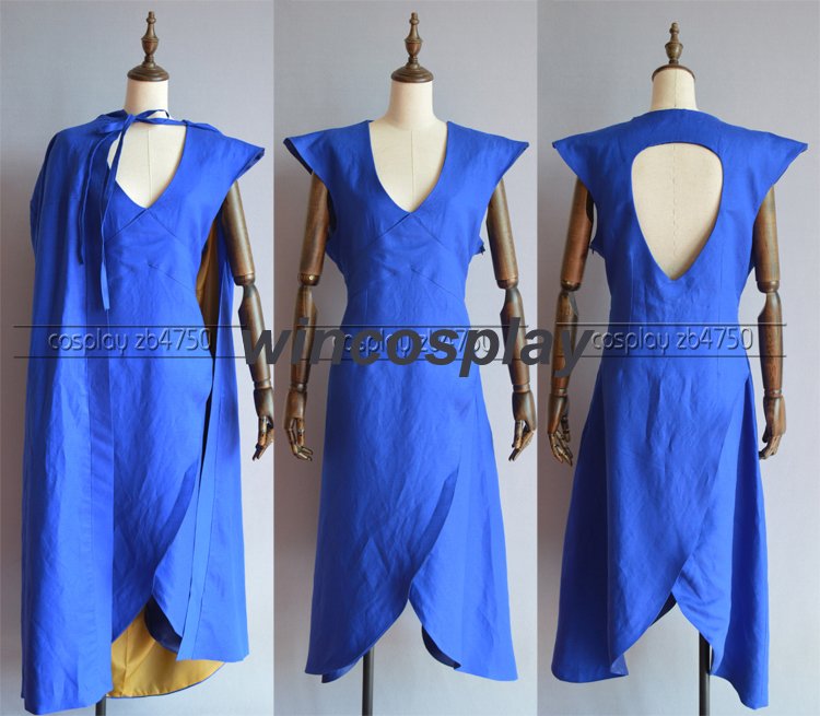 Game of Thrones Daenerys Targaryen Cosplay Costume linen cloth Blue Dress Cloak