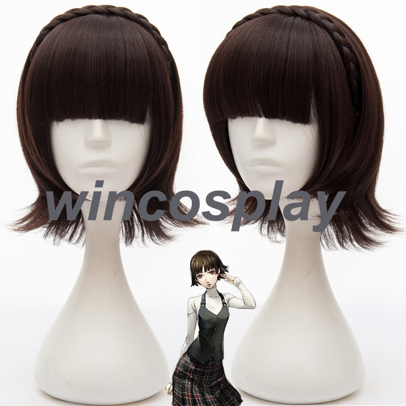 Persona 5 Makoto Niijima Wigs Mixed Brown Hair Cosplay Wig With Braid + Wig Cap