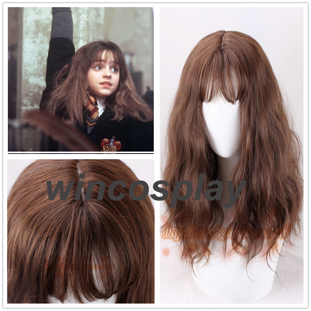 Movie Harry Potter Hermione Jean Granger Brown Wavy Curly Synthetic Hair Cosplay Costume Wigs