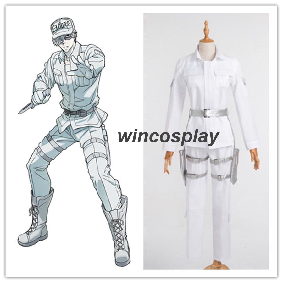 Cells at Work! WBC White Blood Cell Leukocyte Cosplay Costume Hat Cap Lot Outfit