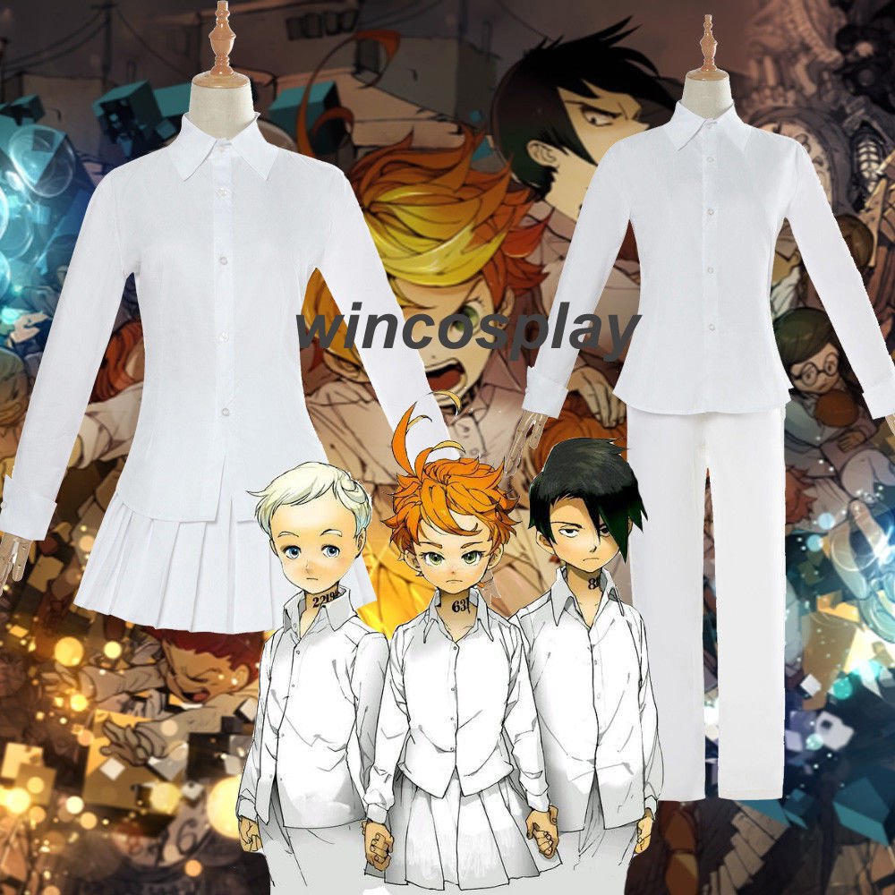 The Promised Neverland Emma Norman Ray Cosplay Costume White Shirt Skirt Uniform