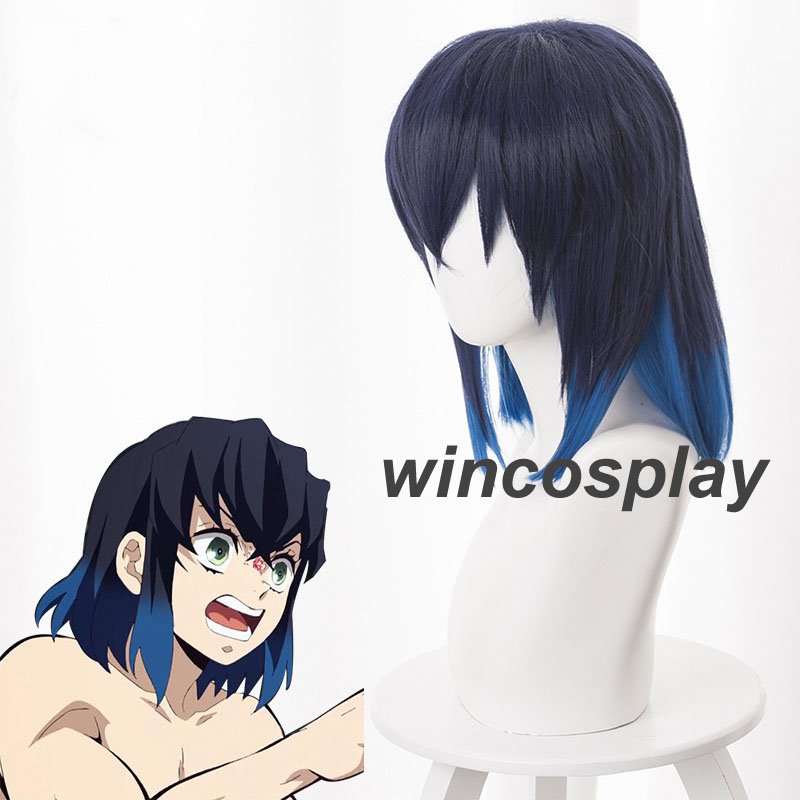 Anime Demon Slayer: Kimetsu no Yaiba Hashibira Inosuke Dark blue short hair Wig