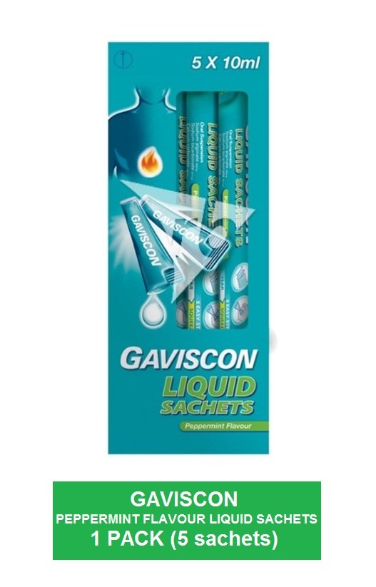 GAVISCON ORIGINAL PEPPERMINT LIQUID SACHETS (5's X 10ml) HEARTBURN RELIEF