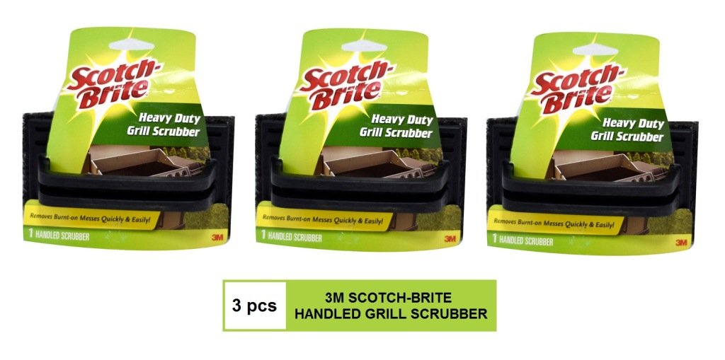 (3 PCS) 3M SCOTCH BRITE HEAVY DUTY HANDLED GRILL SCRUBBER
