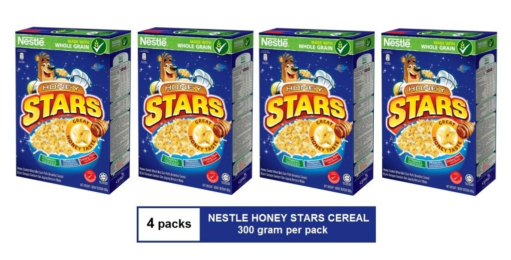 (4 PACKS) NESTLE HONEY STARS BREAKFAST CEREAL 300 gram