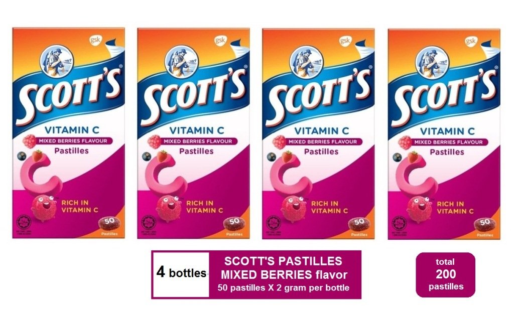 (4 BOTTLES) SCOTT'S VITAMIN C PASTILLES (50's X 2 gram) - MIXED BERRIES ...