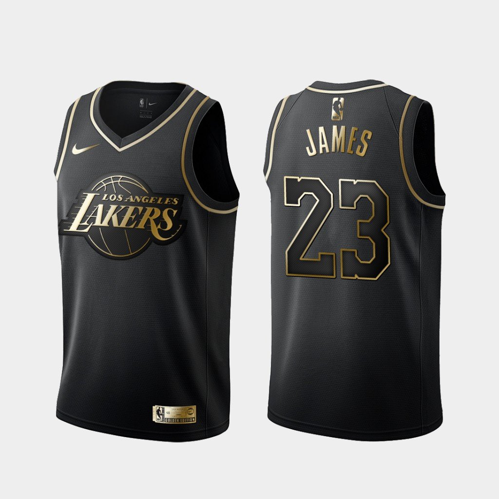 Men's Los Angeles Lakers LeBron James Black Golden Edition Jersey