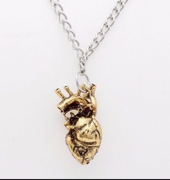 Silver and Gold Anatomical Heart Necklace