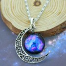 Purple Crescent Moon Nebula Galaxy Necklace