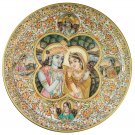 15" White Marble Plate Radha Krishna Gold Embossed Painting Round Plate Gift