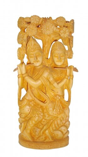 Wood Radha Krishna Statue  Love Couple Figurine Hand Carved Radha Krishna