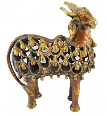 Brass Undercut Cow Hindu Nandi Cow Statue