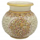 Marble Stone undercut Round Pot Gold Foil Work Painted Vessel Stone