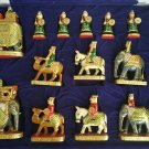 Wooden Chess Set Hand Carved Real Gold Foil Work in Painting Indian Figure Chess