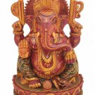 Handmade Carved Wooden Ganesh Painted Elephant God  Ganesha painted Statue