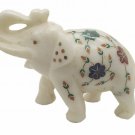 White Marble Pietra Dura Inlay Elephant  Handmade Statue  Home Decor