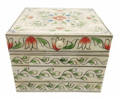 Handmade Bone Jewelry Box Made with Wooden and bone work Flower Painting