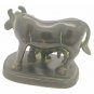 Brass Cow with Calf Painted Statue Handmade Brass Carving Cow