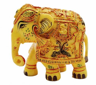 Synthetic Elephant Statue Painted Handmade Collectible Resin Carving Elephant