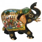 Hand Carved Wooden Elephant Trunk Up Statues with Procession Painting