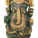 Aventurine Dark Jade Stone Ganesh Painted Statue  Elephant God Figurine Ganpati