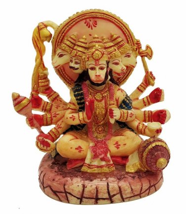 Synthetic Hanuman 5 Face Statue Standing Painted Resin Carving Ganesh home decor
