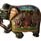 Hand Carved Wood Elephant statue Elephant Prcession Scene Painted Decorative