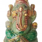 Jade Stone Ganesh Statue Hand Carved Elephant God Gold Painted Stone Ganesha