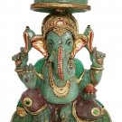 Aventurine Jade Stone Umbrella Ganesh Statue Elephant God Gold Painted Ganesha