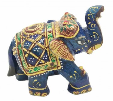 Hand Carved Semi Precious Stones Lapis Lizuli Stone Elephant Painted Figurine