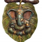 Wall Hanging Ganesha on sacred fig Leaf Ganesh Painted White Metal Figurine