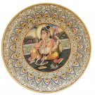 15" White Marble Plate Ganesh and Flower Gold Embossed Painted Round Plate Gift