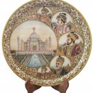 15" White Marble Plate Mugal Family Gold Embossed Painting Round Plate Gift
