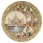 15" White Marble Plate Mugal Family Gold Embossed Painting Round Plate Gift